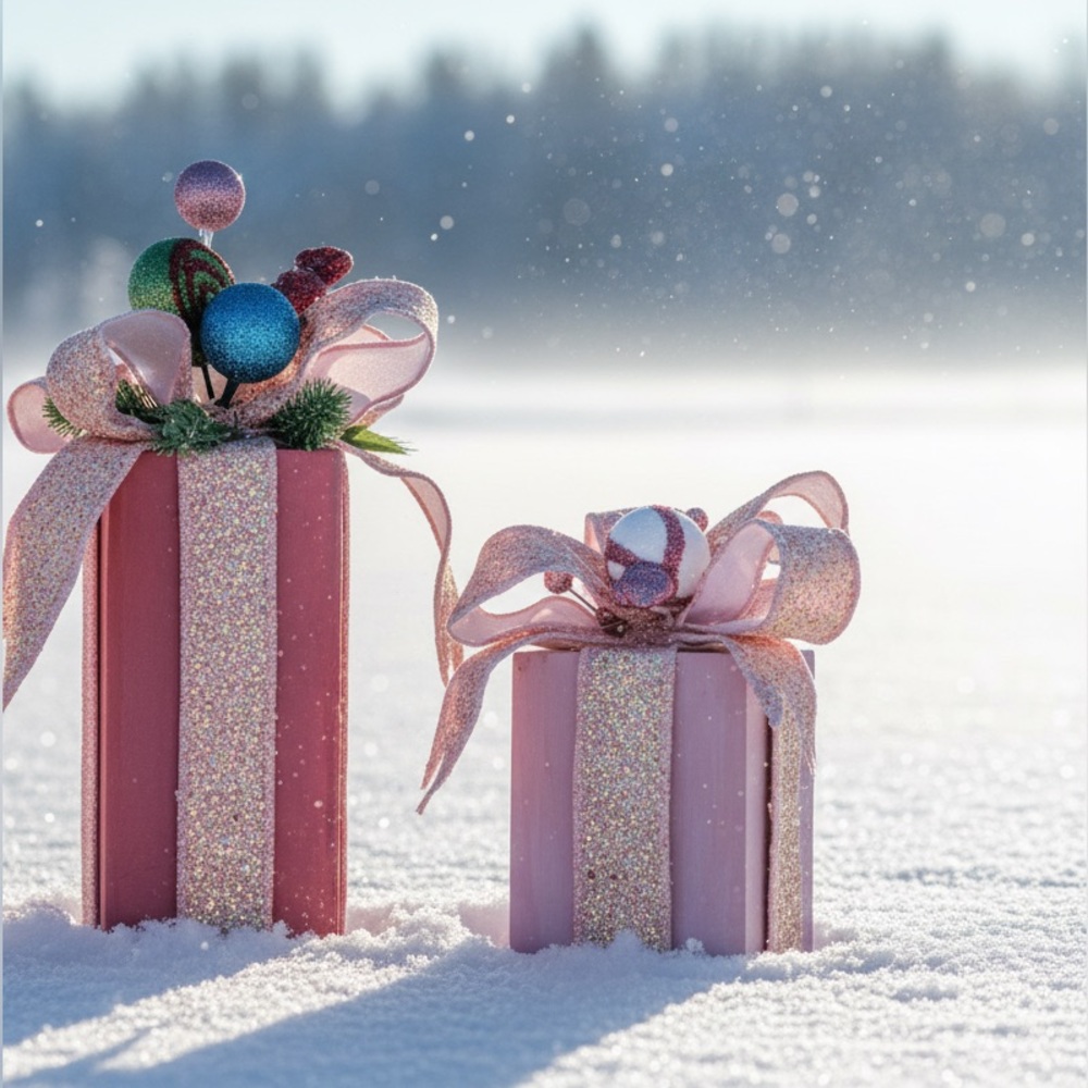 Glittery Pink and Red Holiday Gift Boxes